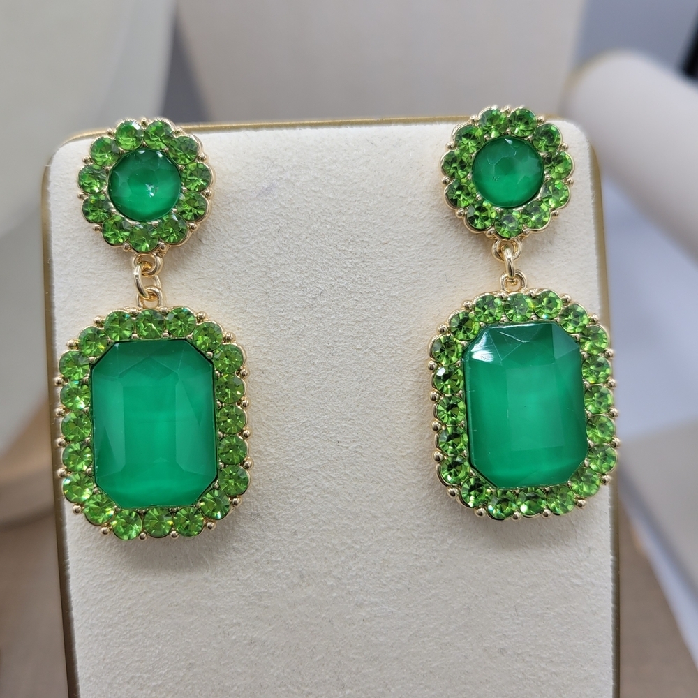 Rich Girl Energy • Green Cushion Gems Surrounded by Lime Green Rhinestones • New